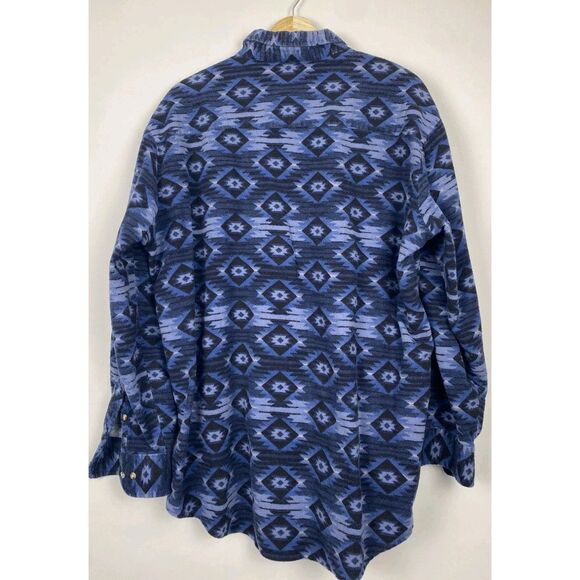 Ely Cattleman Mens XL Long Sleeve Button Up Cotton Flannel Aztec Blue - Picture 3 of 3
